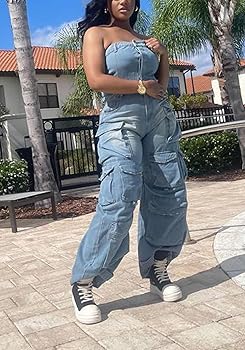 【値下げ中】Looplus Denim Overall Pants Amazon.com: LKOUS Casual Cargo Denim Jumpsuit for Women